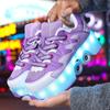 Kids Roller Roller Shoes 4-wheel Deformation Shoes Roller Skates Adult Rechargeable LuminousSkating Shoes