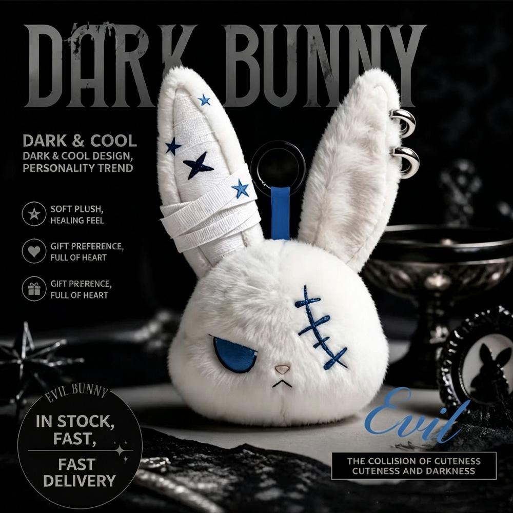 Goth Bandage Bunny Plush Keychain Stitched Scar Rabbit Bag Charm Soft Fluffy Pendant Gift For Teen Girls Backpack Decor