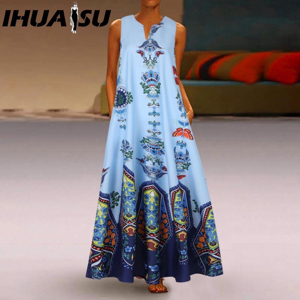 

IHUASU Женское летнее свободное платье без рукавов XXXXL синий