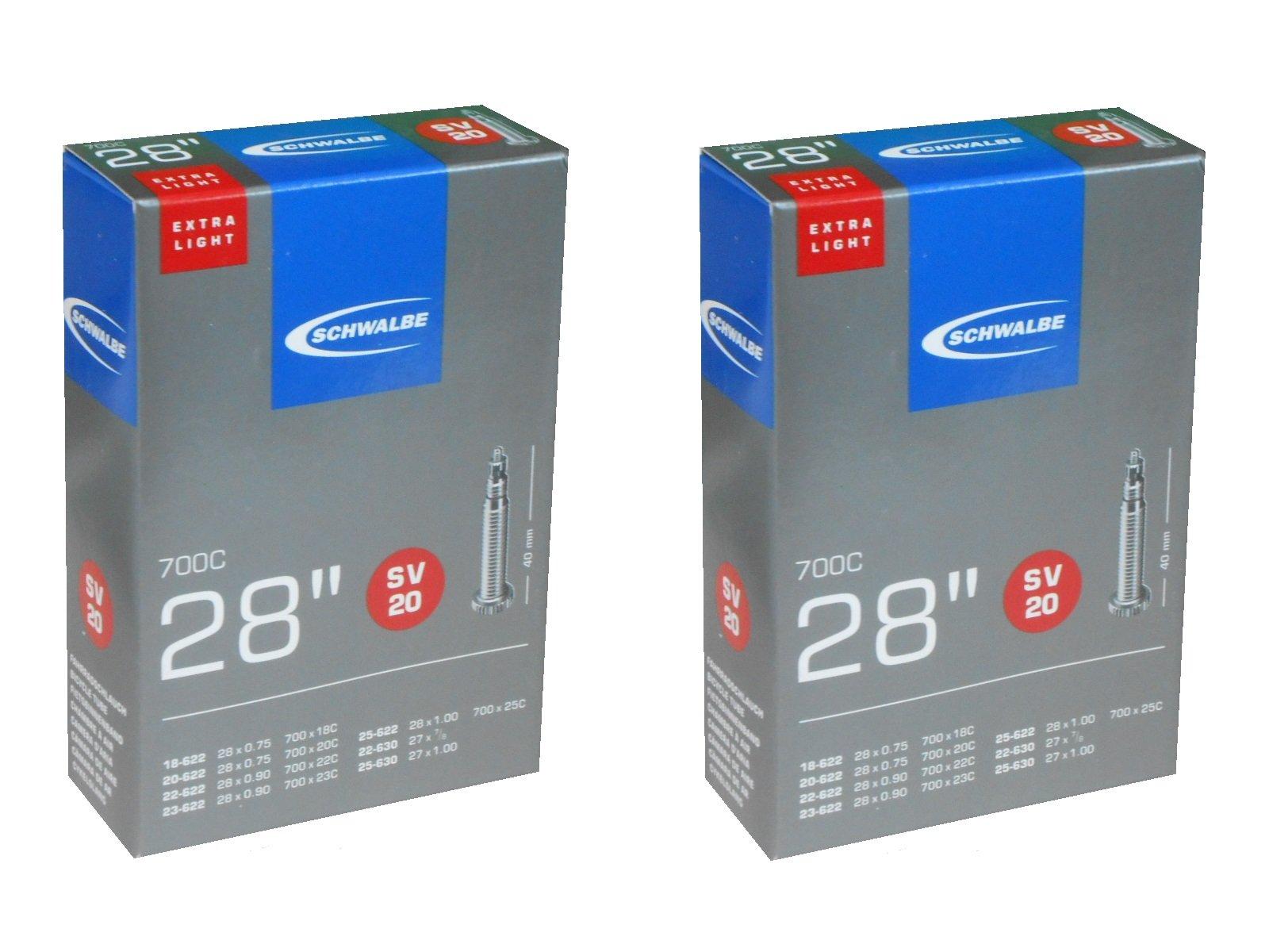 

Set of 2 SCHWALBE Lightweight Tubes for 700x18/25C Presta, 40mm, 20SV [Imported]