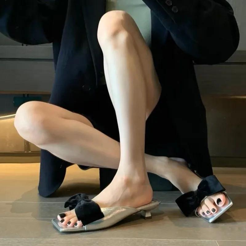 Fashion Outside Shoes With Bow Slides Stylish New Style Women's Slippers and Ladies Sandals Cheap Liquidation 2025 Trend Easy Wears Shoe