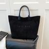 Simple Tote Bag Retro Letter Casual Versatile Handbag Minimalist Flocking Simple Large Capacity Vegetable Pocket