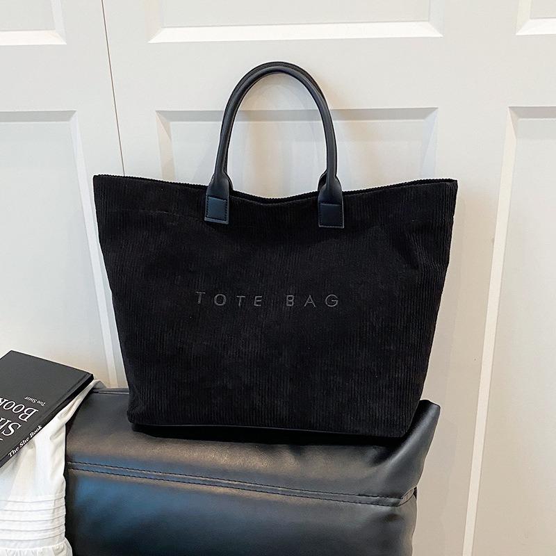 Simple Tote Bag Retro Letter Casual Versatile Handbag Minimalist Flocking Simple Large Capacity Vegetable Pocket