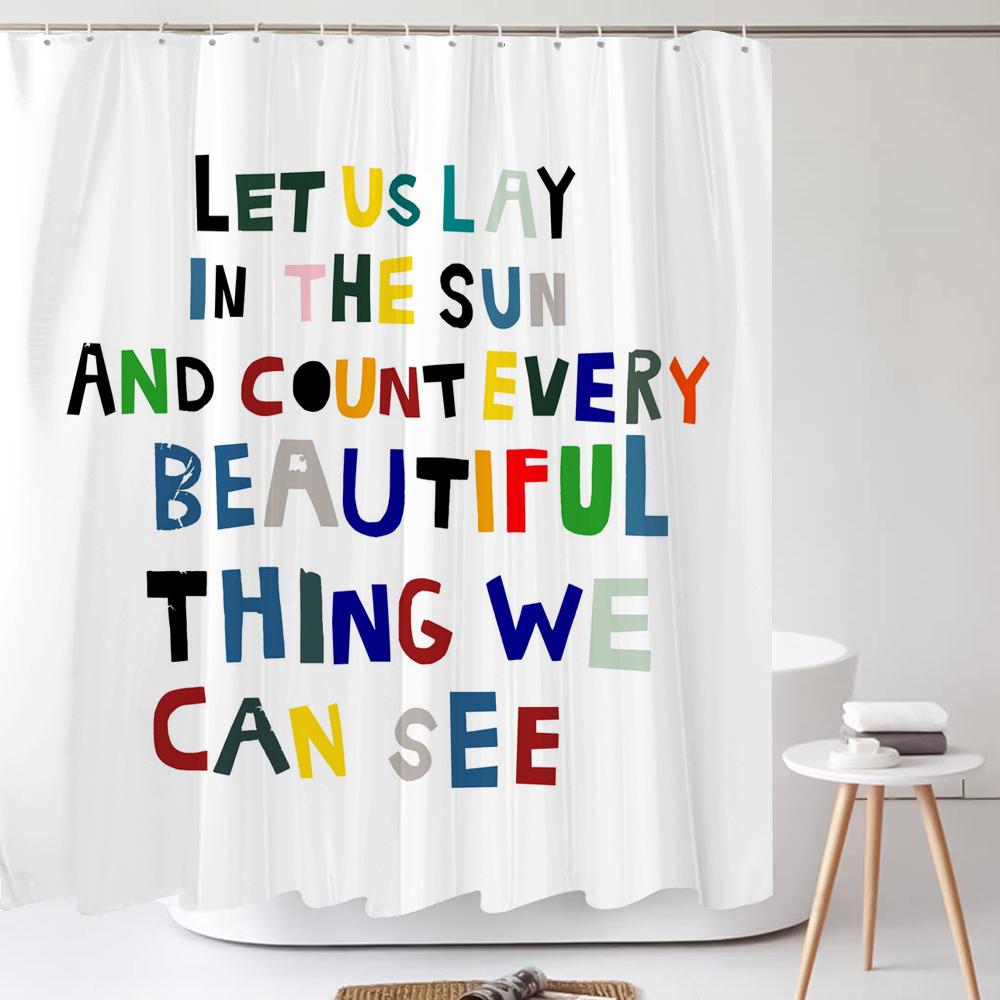 Nordic Simple Art Words Shower Curtain Minimalist White Print Bath Bathtub Curtain Waterproof Polyester Bathroom Curtain Decor W90xH180cm