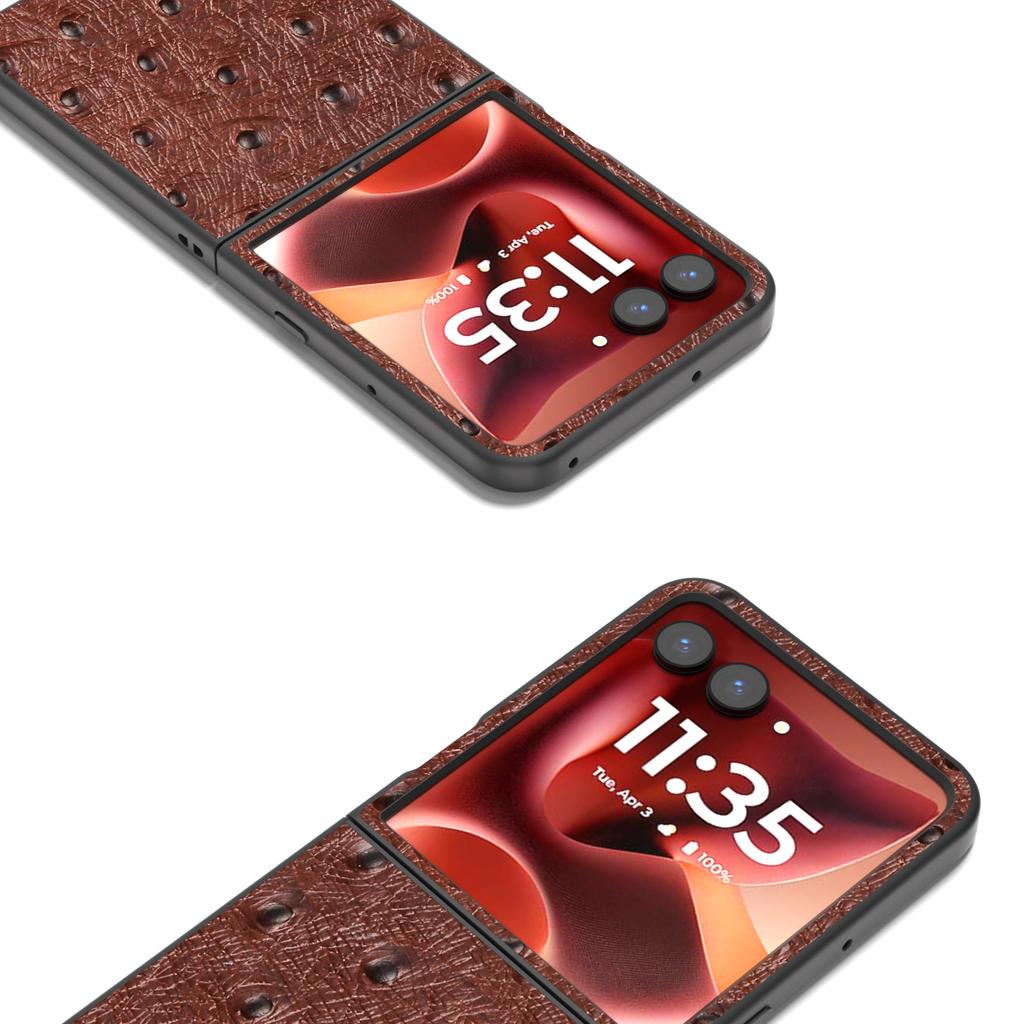 ABEEL For Motorola Razr 60 Ultra 5G Case Electroplating Ostrich Texture Genuine Cow Leather Back Cover