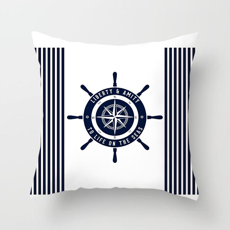 Compass Anchor Pillowcase Blue Home Decor Mediterranean Cushion Cover Car Sofa Office Decor Accessories Pillowcase