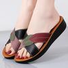 Summer Women Sandals Leather Slope Heel Home Slippers Comfortable Mom Shoes Casual Indoor Outdoor