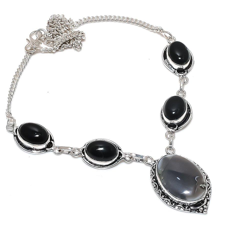 Natural Owhyee Opal, Onyx Gemstone 925 Sterling Silver Jewelry Necklace 18" r7e15
