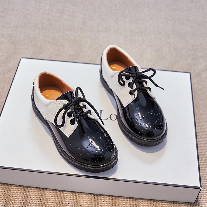 Boys' Black Leather Round Toe Soft Sole Performance Shoes