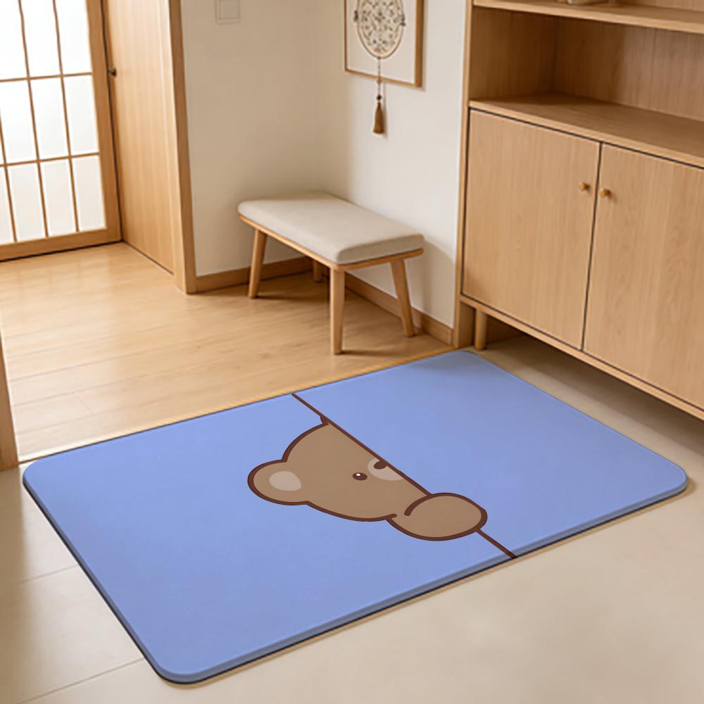 Cartoon Style B-Baby Bear Floor Mat Absorbent Floor Mat Non-Slip Entrance Rug for Bathrooms Restrooms and Toilets
