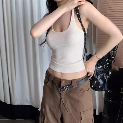 I-Wort Kleines Neckholder-Top Damen Frühling mit einem Unterteil Süßes Spice Girl Beauty Rücken Top