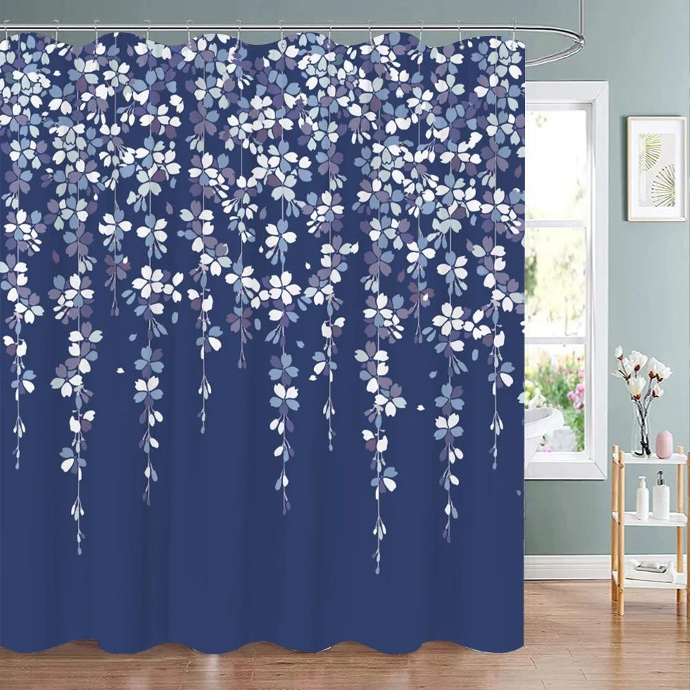 Green Eucalyptus Shower Curtain Watercolor Teal Plant Leaf Bathroom Shower Curtains Botanical Flower Floral Bathroom Decoration