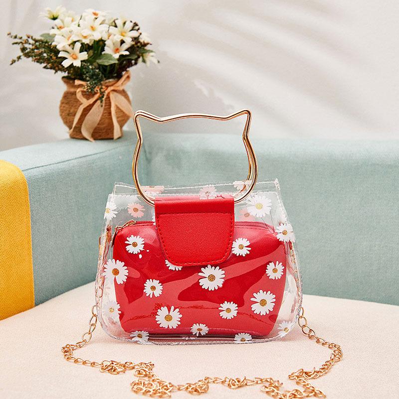 Little Chrysanthemum Printed Transparent Jelly Bag New Temperament Sweet and Cute Girl Small Bag Lady Bag