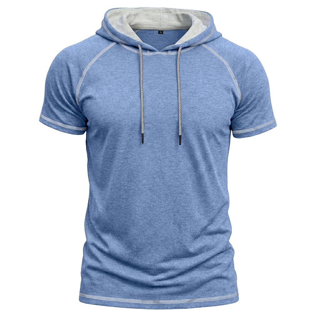 Men’s Shirts Short Sleeves Hooded T-shirts Fitness Tops Summer Casual Wear Pullover Hoodie