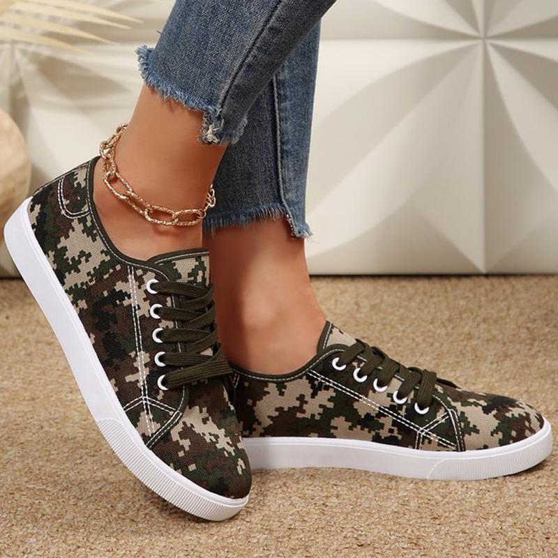 Fashion Spring Autumn Camouflage Canvas Shoes Women 2025 Low Top Lace Up Sneakers Woman Soft Lightweight Walking Flats Shoes Female