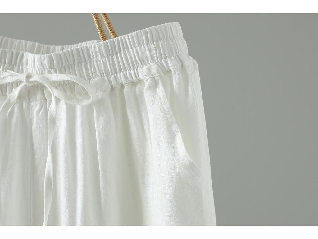 Japanese Pure Linen Women's Wide-Leg Elastic Waist Pants