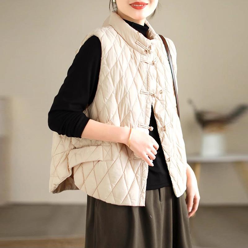 Women Light Weight Thermal Loose Seamlessly Sleeveless Stand Collar White Duck Down Jacket Vest Pocket All Match Chic Waistcoat
