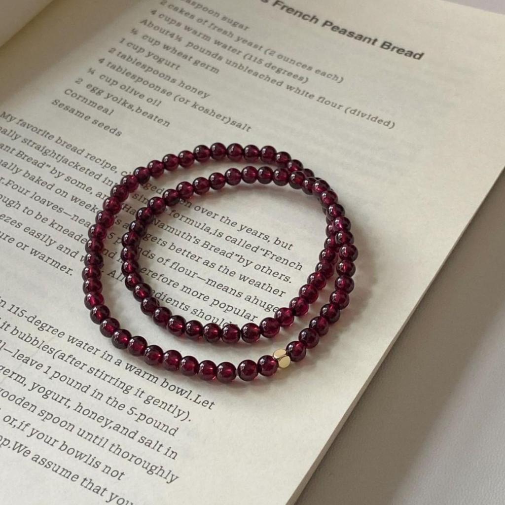 Beaded Garnet & Gold Square Bead Double Wrap Bracelet for Men & Women
