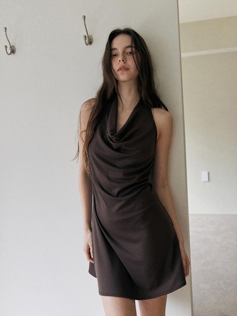Madin Adele Coulle Neck Dress Brown