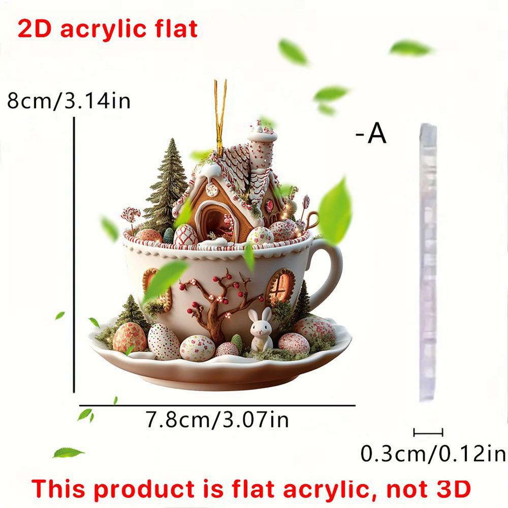 

5 шт. Пасхальный Кролик Кофейная Чашка Дом Акриловый Подвеска 2D Плоские Подвески Интерьер Автомобиля Зеркало Заднего Вида Подвеска Украшение