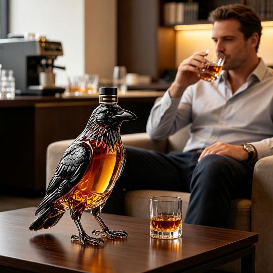 Fine Wine Server Crow Whiskey Decanter, 350ml Capacity Liquor Glass Bottle, Craft Container Decorative Alcohol Dispenser for Home Kitchen Bar Holiday