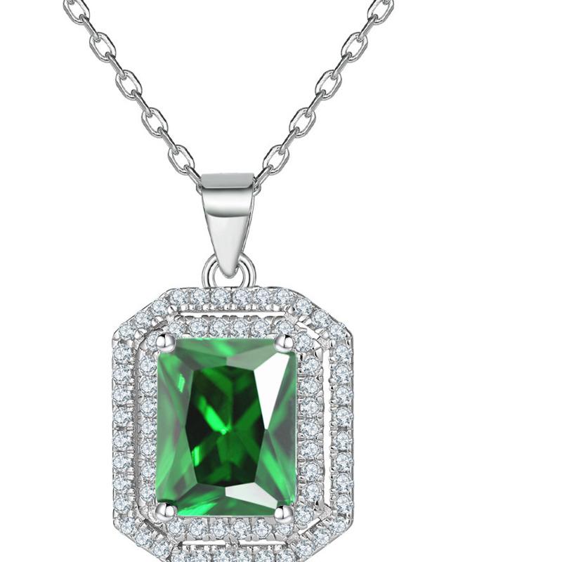 Bague Ringen Rectangular Momulberry Stone Pendant European And American Fashion 925 Sterling Silver Square Diamond Necklace Girls Clavicle Chain
