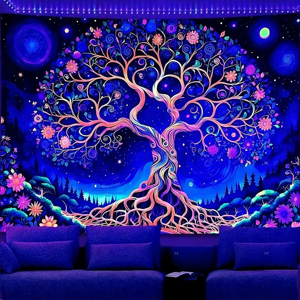 Arazzi Magici Albero che Brilla al Buio Arazzo a Reazione UV Decorazione Sfondo Appeso a Parete Camera da Letto Decorazione Festa