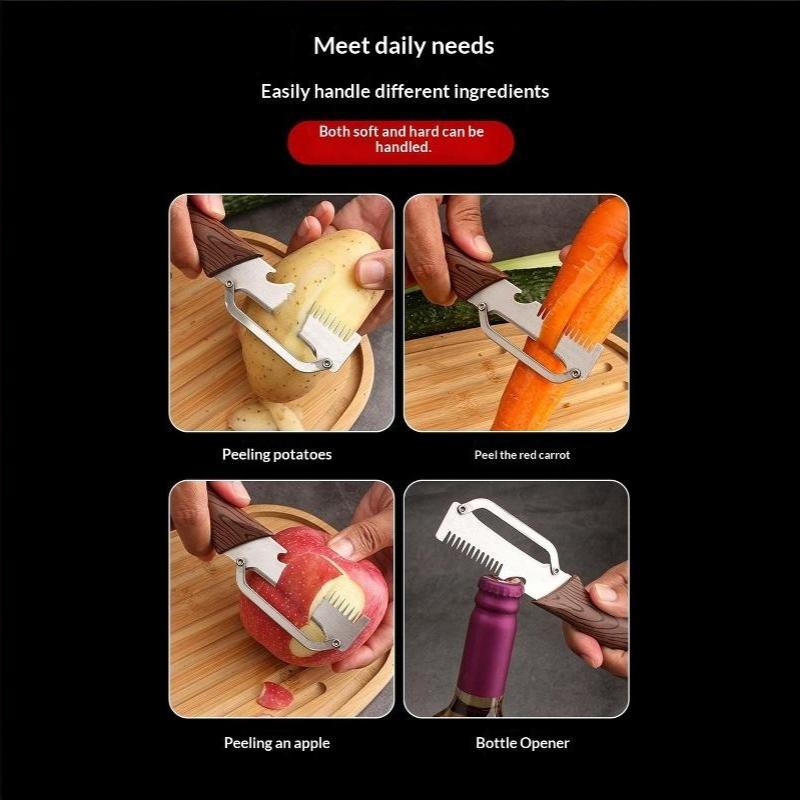 Multifunctional Vegetable Peeler With Sharp Stainless Steel Blade Wood Grain Handle For Kitchen Fruit Potato Peeling