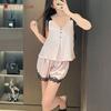 College style tether cute suspender pajamas summer satin ice silk women's loungewear new high-end pajamas set