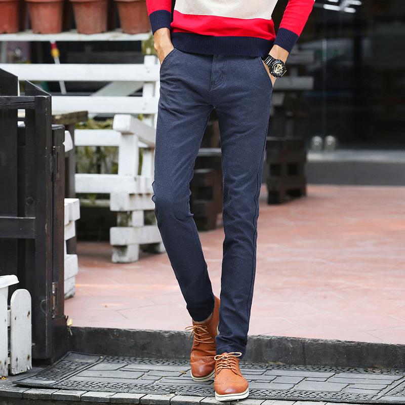 Autumn And Winter Men'S Regular/Plush Thick Cotton Linen Casual Dark Slim Fit Small Foot Elastic Brushed Versatile Long Pants