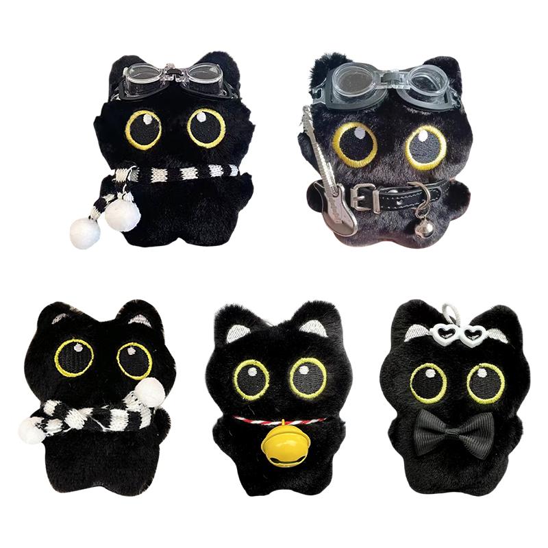 Black Cute Cat Keychain Plush Cartoon Kitten Doll Pendant Backpack Hanging Ornaments Car Keyring Birthday Gift