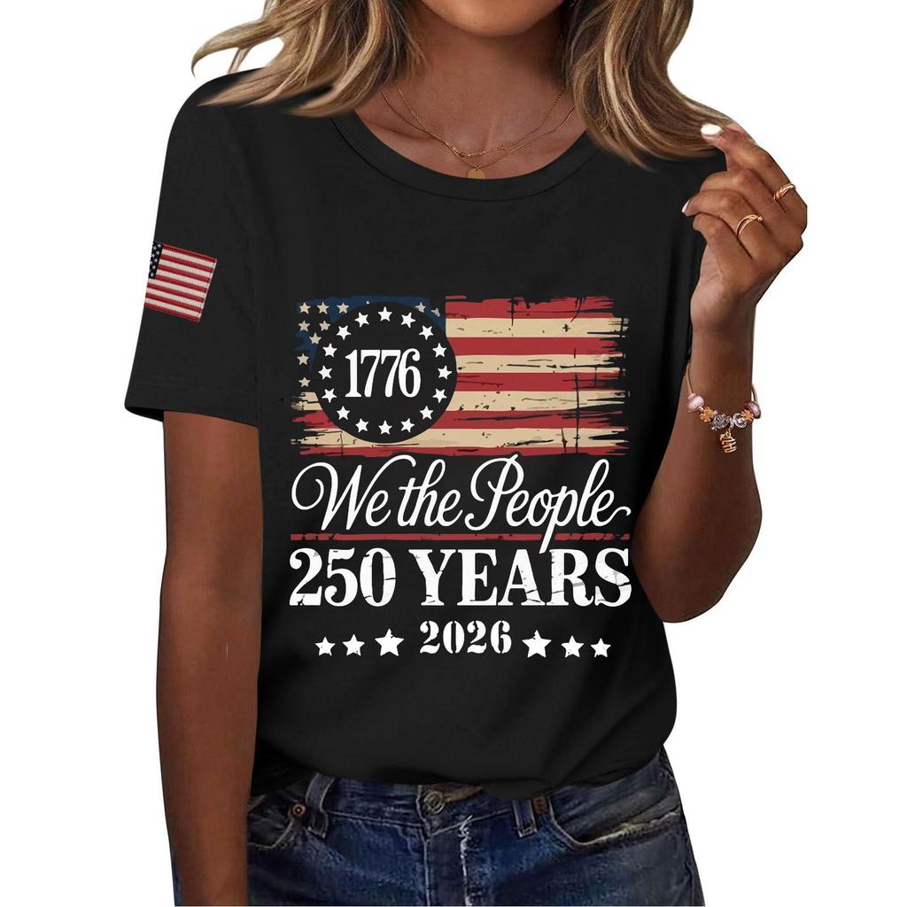 Women Casual Independence Day Print Crew Neck Short Sleeve T-Shirt Top Lightweight Comfortable Fit Stylish Design Summer Wear