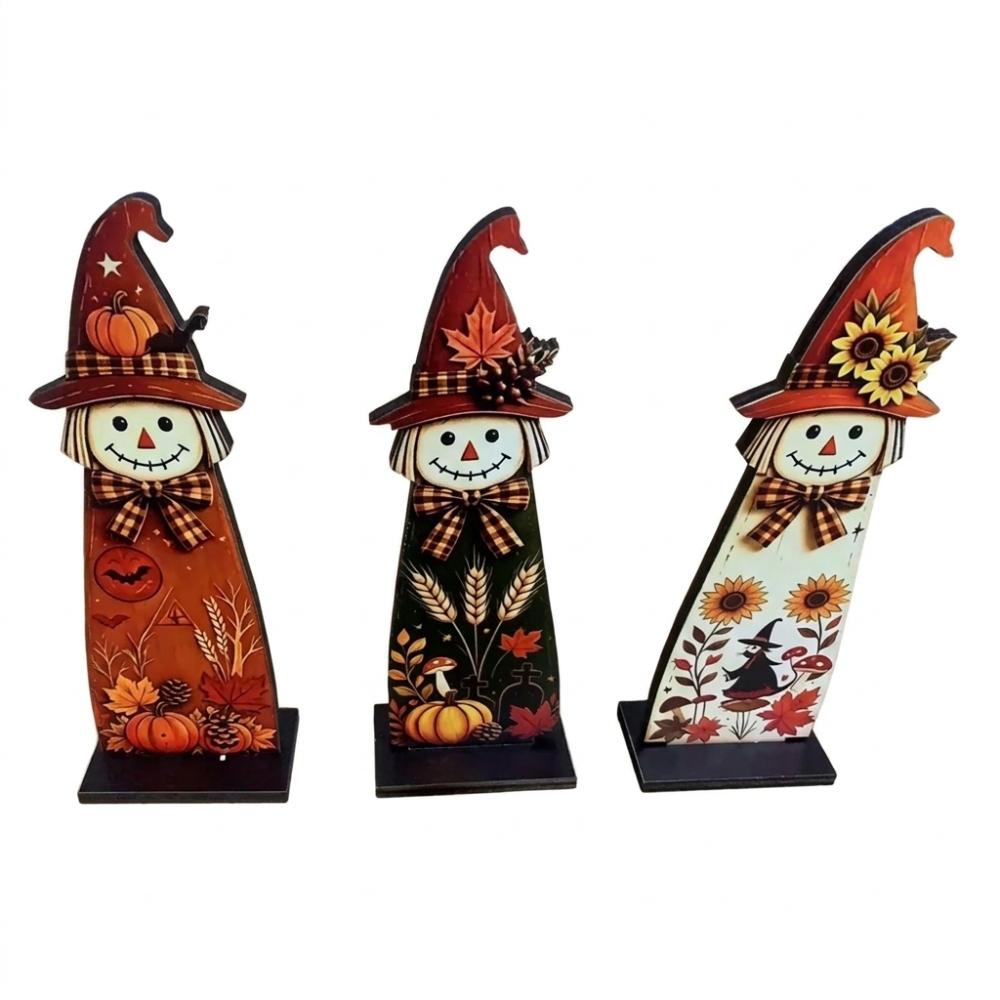 Autumn Themed Fall Scarecrow Wooden Sign Pumpkin Maple Scarecrow Table Decor Thanksgiving