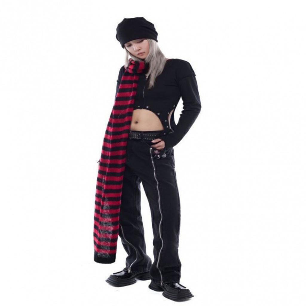 Harajuku Style Stripe Neck Scarf for Women Men Soft Neck Warmer Gothic Knit Warm Scarf Winter Autumn Fashion Neckwear