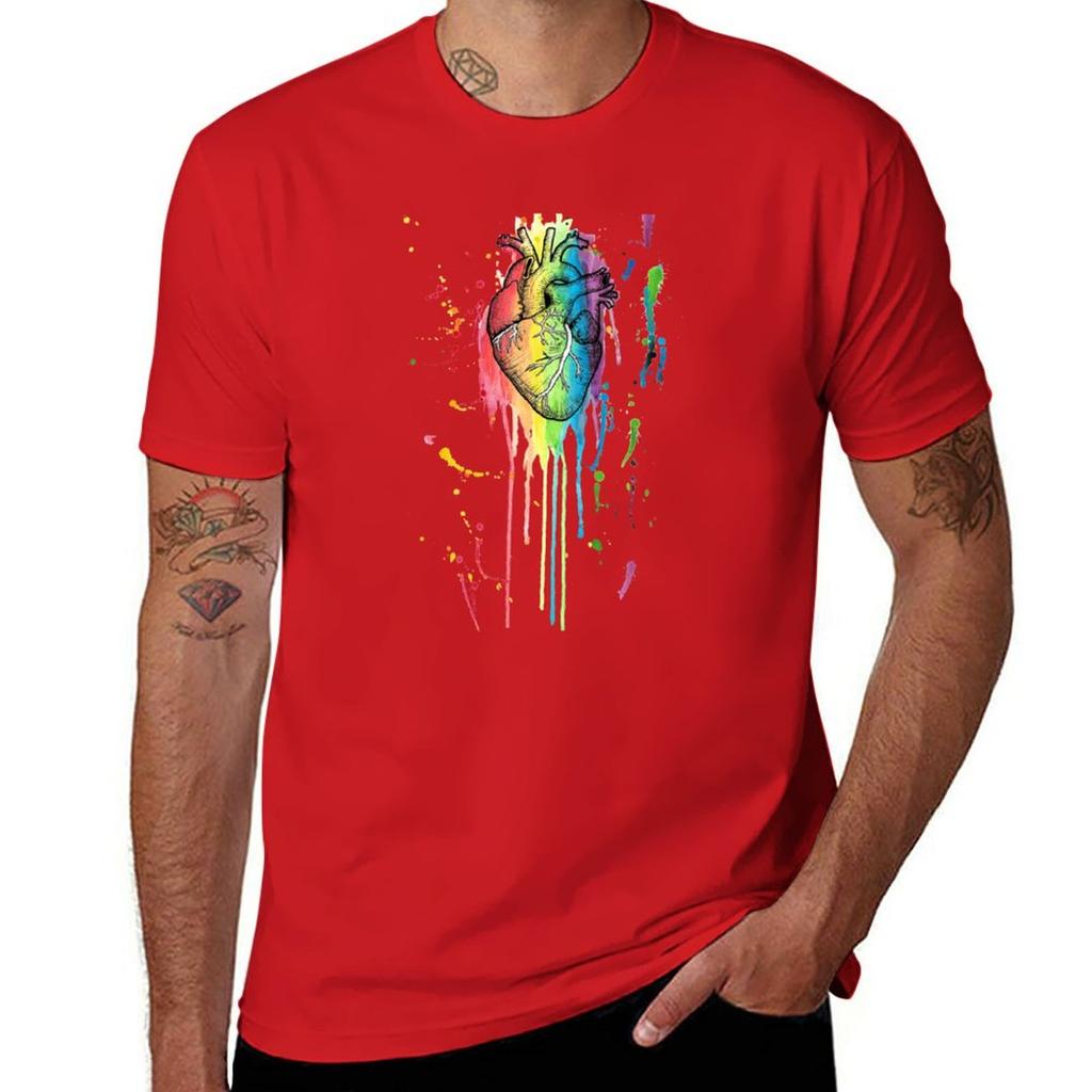 Watercolour and Pen Rainbow Anatomical Heart TShirt for a boy graphics animal prinfor boys t shirts men