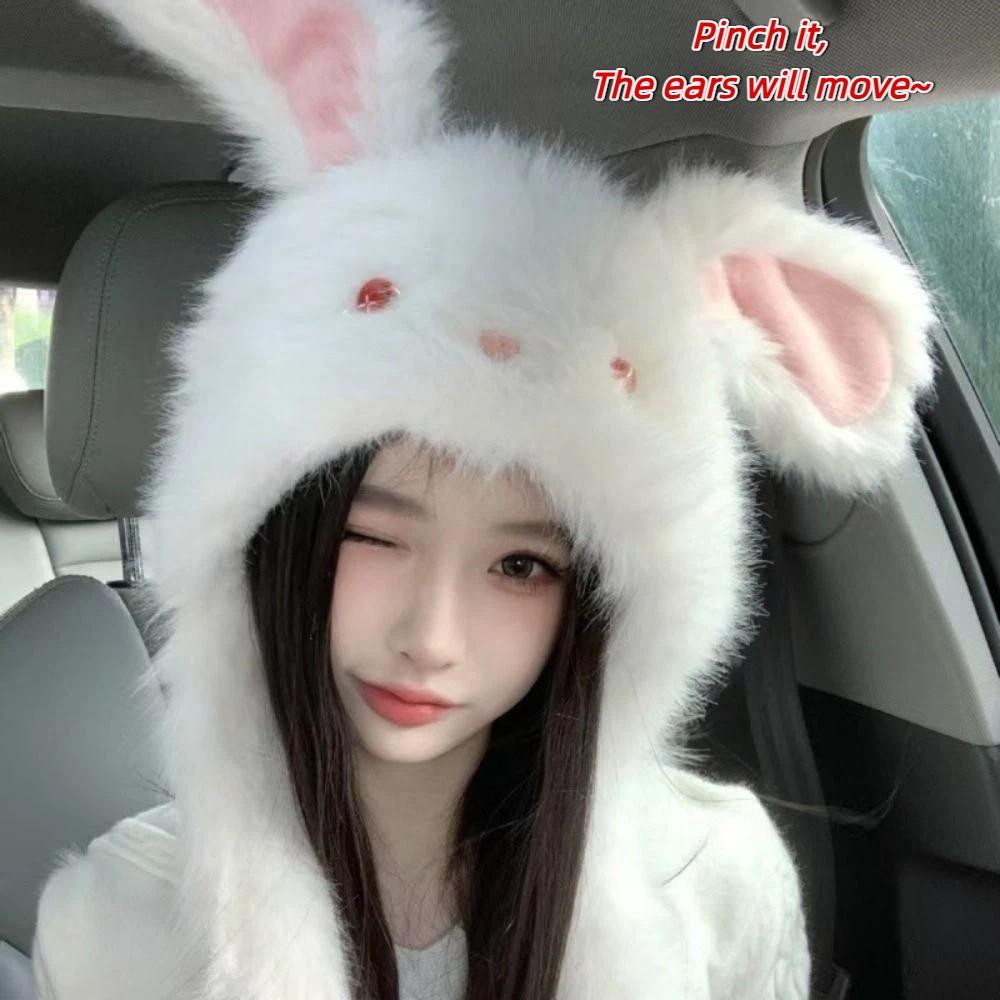 Little Rabbit Winter Plush Hat Anti-cold Fluffy Ear Protection Cap Rabbit Ears Warmer Hat Women