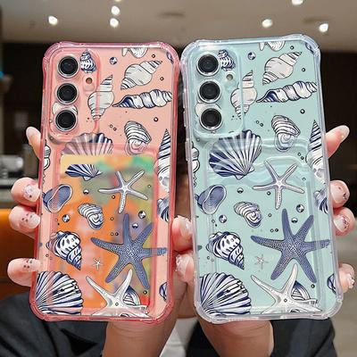 Shockproof Soft Case For Samsung S25 Ultra S24 FE S23 S22 A56 A16 A15 A53 A52 A54 Card Slot Soft Case Cover Seashell Starfish Patterned Phone Cover