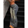 26 Retro-style Frayed Hem Flared Women's Jeans, Street Style Long Pants for Hot Girls, Floor-length Pants
