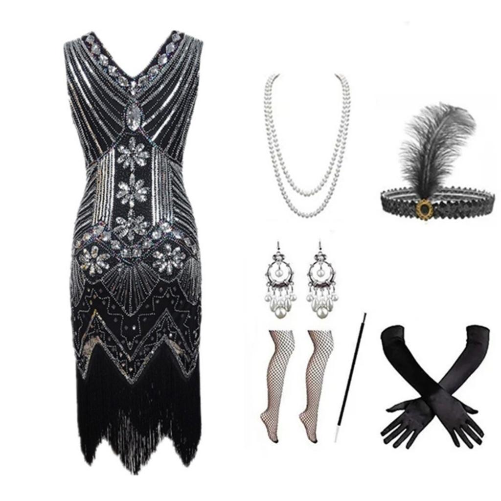 Vintage-inspired - Dress With Intricate Beadwork, Sequins And Fringe Detailing European And American Styles