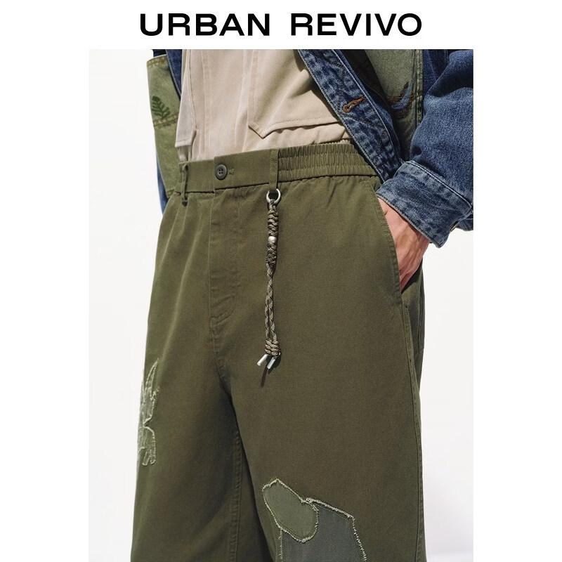 UR Men's Retro Elastic Waist Patch Cotton Straight-Leg Pants