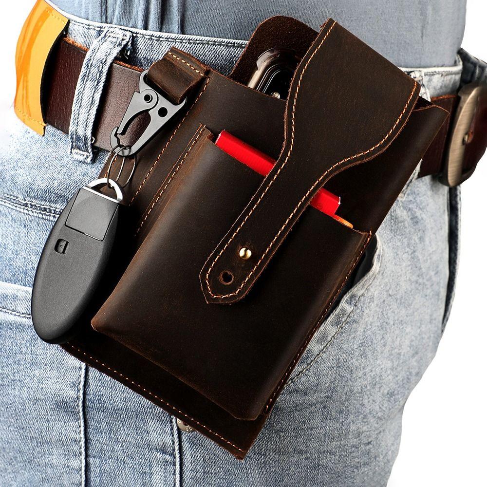 Portable Leather Phone Bag Cowhide Leather Cell Phone Pouch Durable Phone Belt Holder  Walking