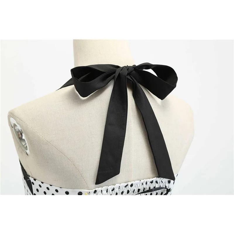 Sexy Retro White Polka Dot Dress Hepburn Vintage Halter Party Dress 50s 60s Pin Up Rockabilly Robe