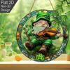2D Flat St Patrick'S Day Gnome Fiddle Acrylic Decoration Sign, Shamrock Gnomes Design, Suitable for decoration, Wall, porch, Room, Villa, accents Home