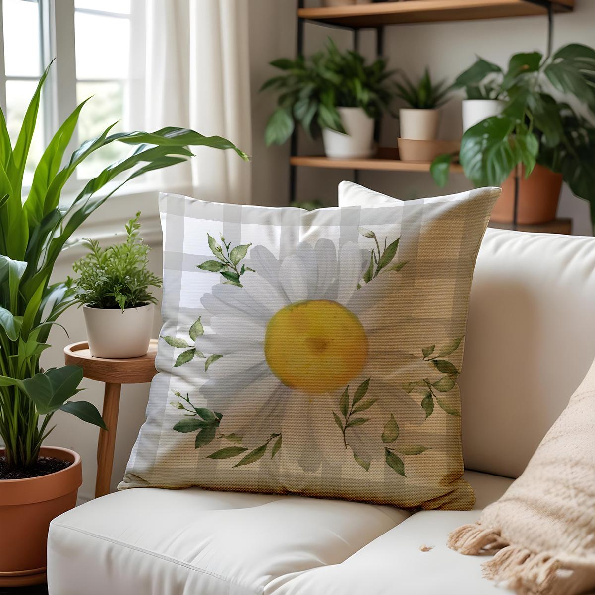 

Spring White Daisy New Style Compact Fresh Sofa Pillow Cover Letter Printing Linen Dirty-Resistant Seat Cushion Home 45 * 45Cm