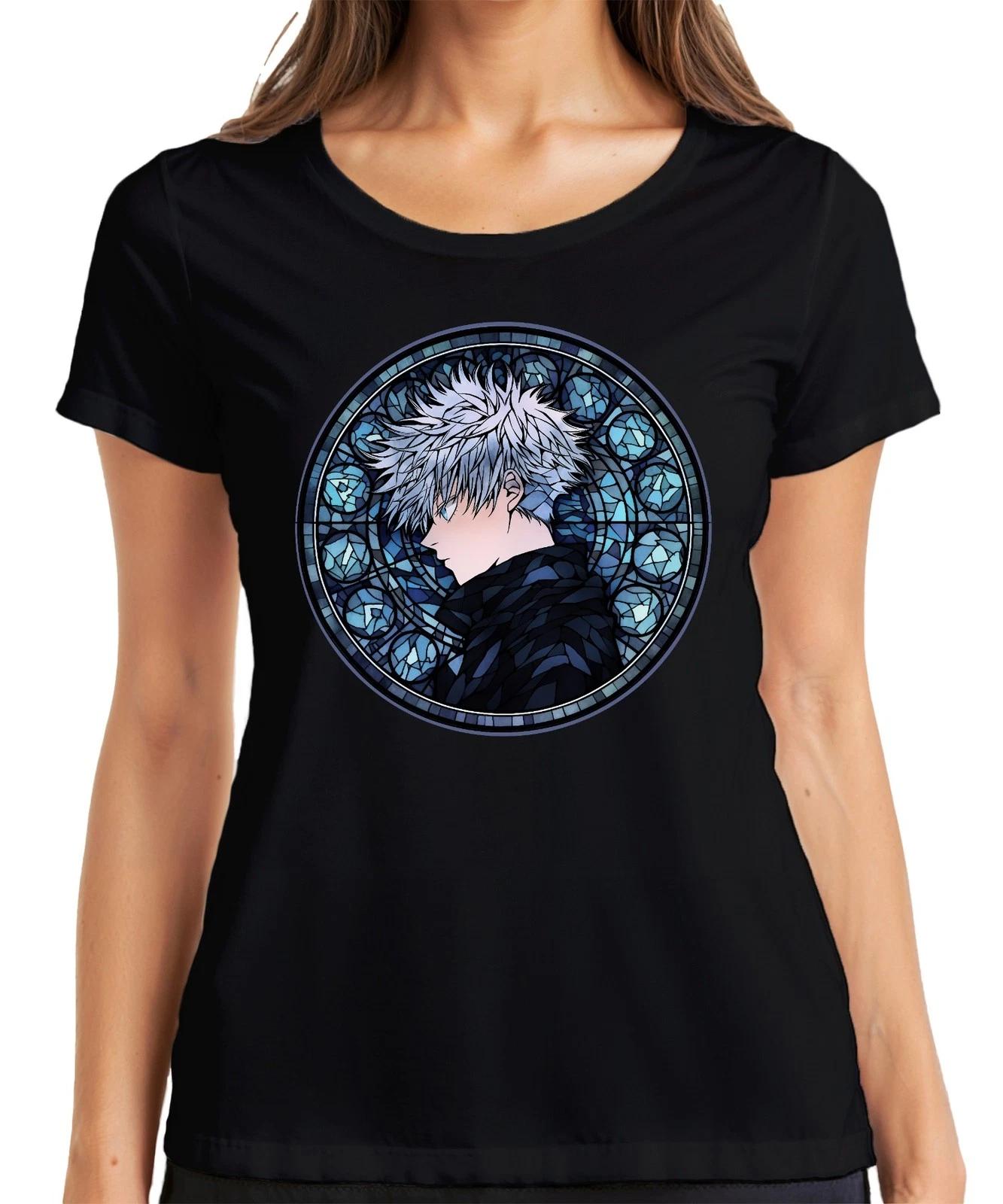 Anime weißes Haar Seitenprofil Buntglas Kreis düster Geschenk Damen T-Shirt XXXL