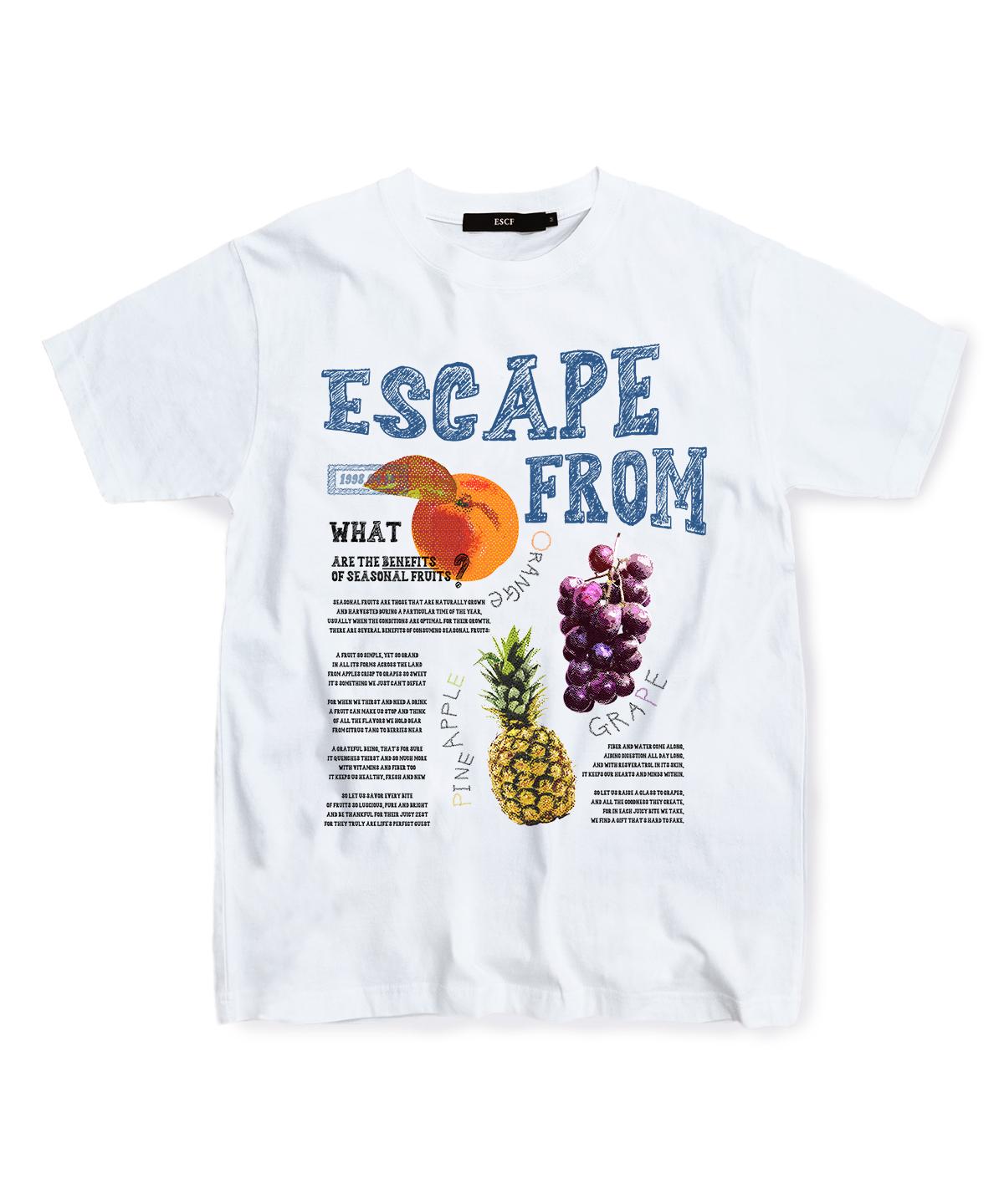 Escape From Fruits Newspaper Print T-Shirt White L