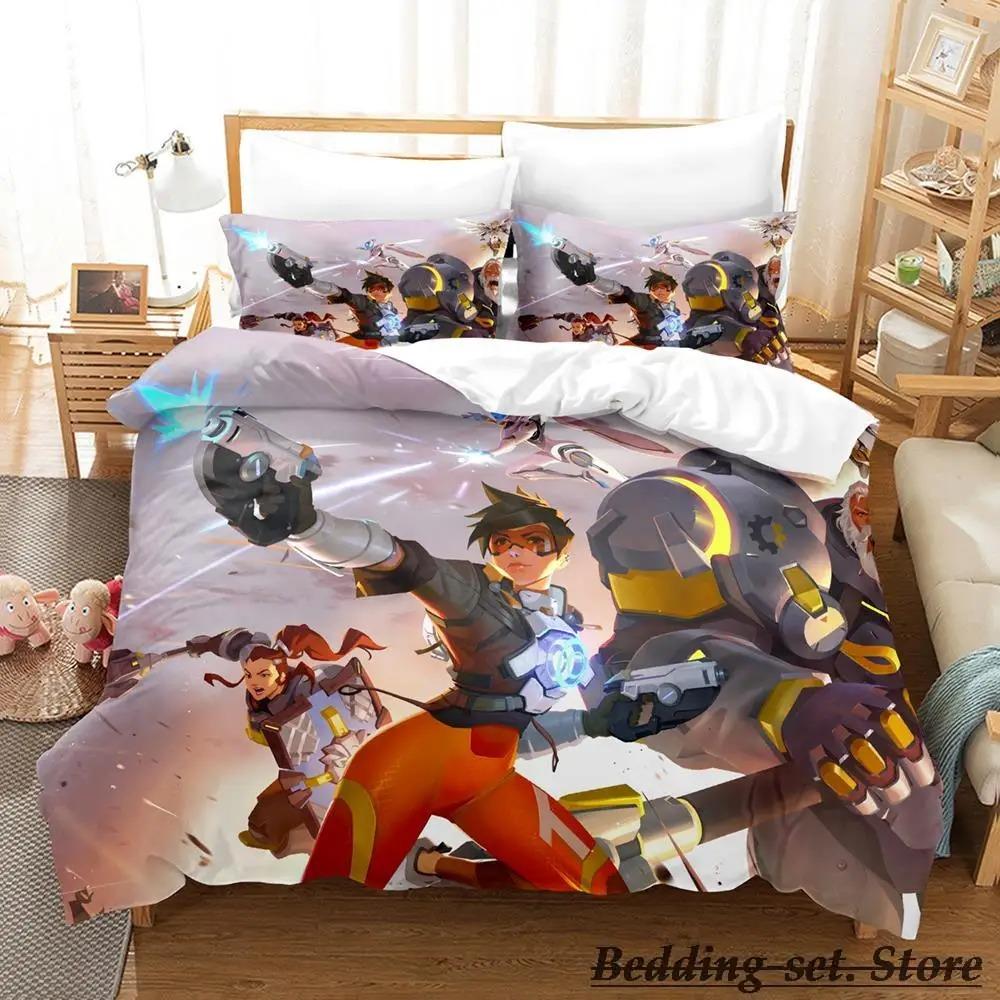 Overwatch 2 Bettwäsche-Set, Einzelbett, Doppelbett, Queen-Size-Bett, King-Size-Bett, Erwachsenen- und Kinderschlafzimmer, Bettbezug-Sets, Anime-Parure de Lit-Bett