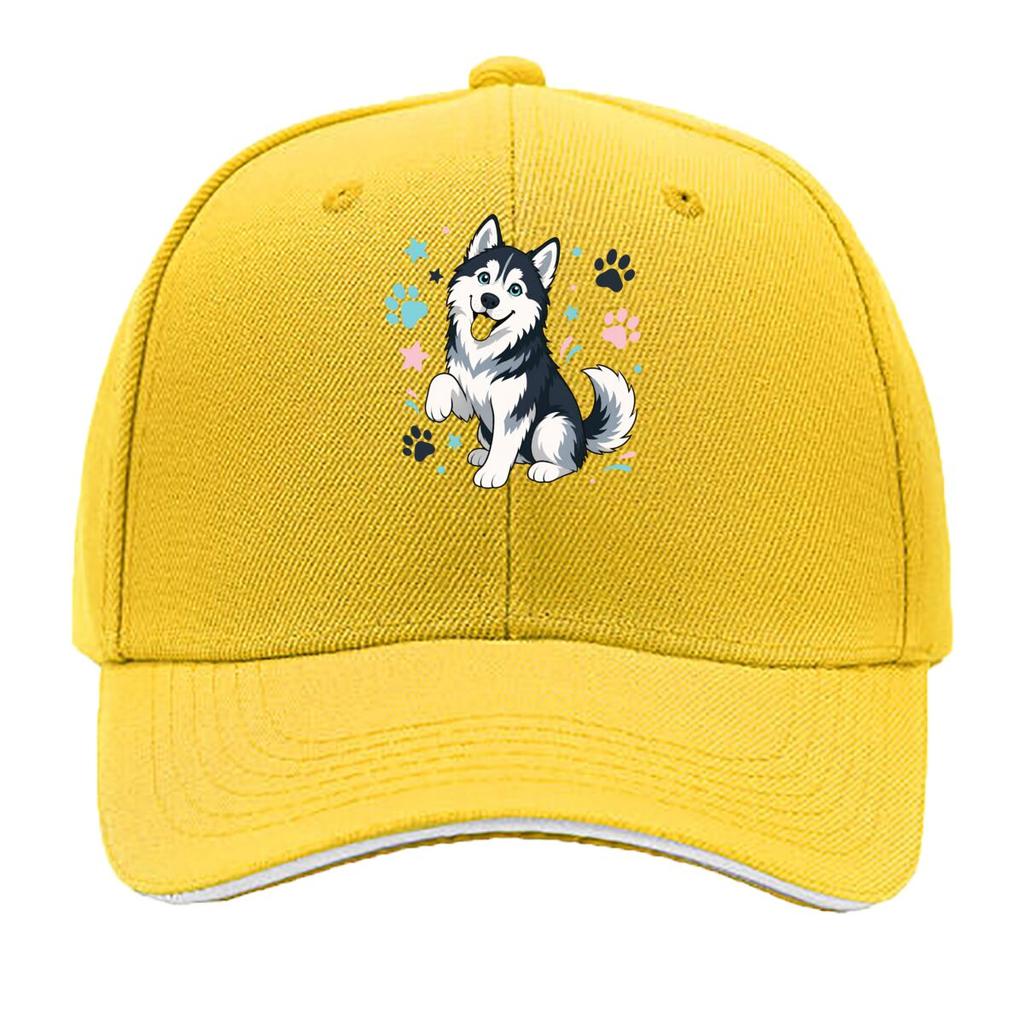 Playful Husky Smiling Pet Illustrati Hip Hop hat Fashion Outdoor Sports Sandwich Baseball Cap