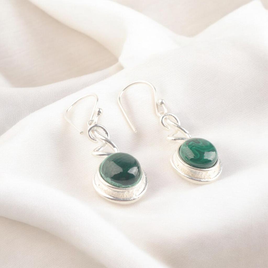 Natural Green Malachite 925 Sterling Silver Drop & Dangle Earrings For Her 1.67" CE-14-23