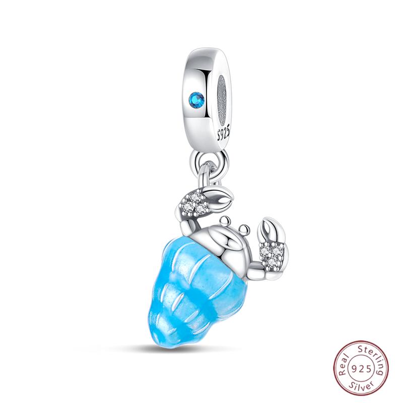 Copper Beaded Pendant Blue Shiny Zircon Suitable Original 3Mm Bracelet Women Fine Jewelry